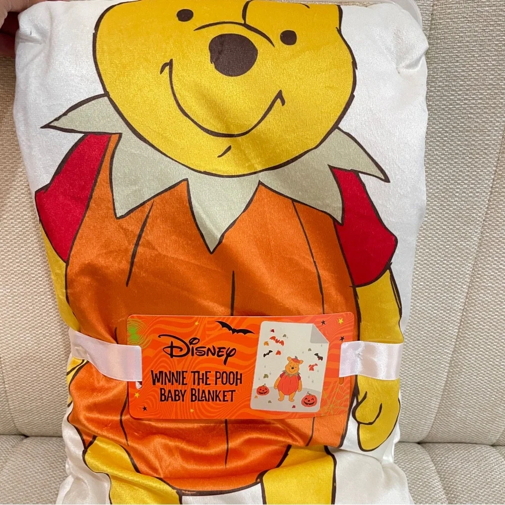 NEW Disney Winnie the Pooh Halloween Pumpkin Baby‎ Blanket Sherpa Plush 30x40